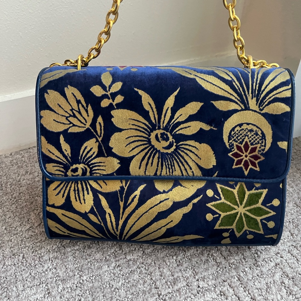 Tory Burch Royal Blue Velet floral bag
